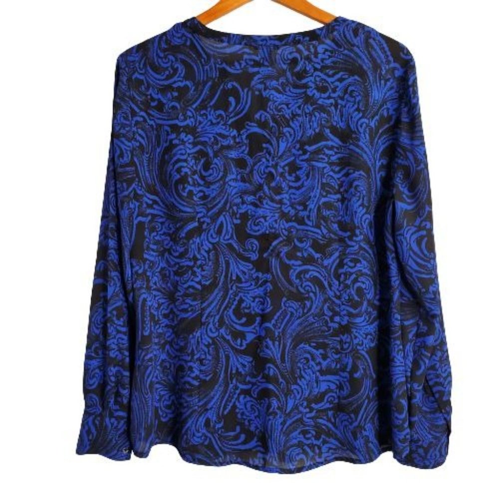 Dana Buchman Women's Paisley Long Sleeve V-Neck Metropolitan Chic Blouse Size 12 - Picture 3 of 13